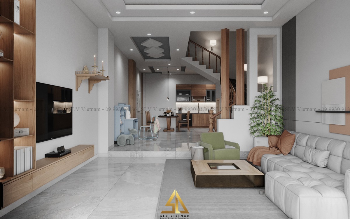 Cách bày trí thiết kế nội thất phòng khách không gian mở hợp lý, hiện đại ( Dự án của SLV Vietnam )