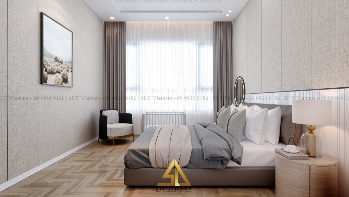 thiết kế phòng ngủ 15m2 cân nhắc lựa chọn vật liệu an toàn (Dự án của SLV Vietnam)