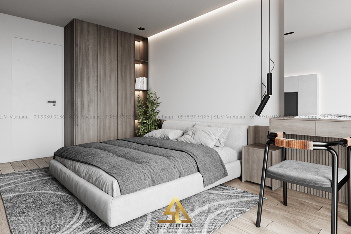 Đặt bàn làm việc nhỏ bên cạnh giường ngủ (Dự án của SLV Vietnam)