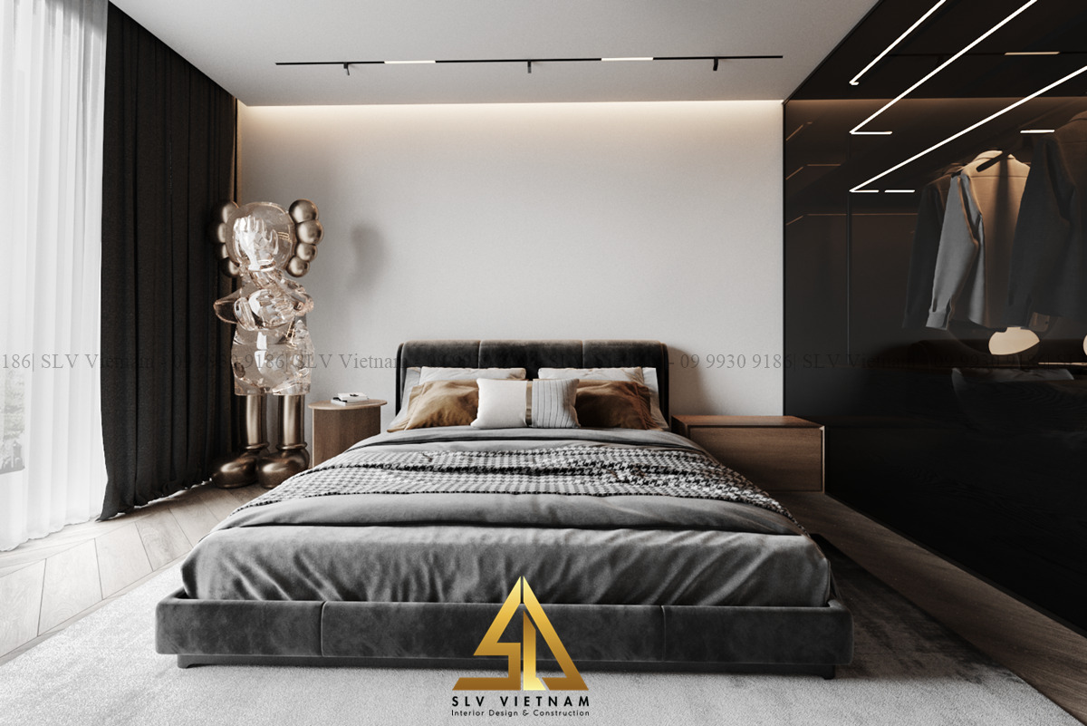 Đặt một chiếc giường có kích thước lớn để tạo cảm giác thoải mái hơn(Dự án của SLV Vietnam)