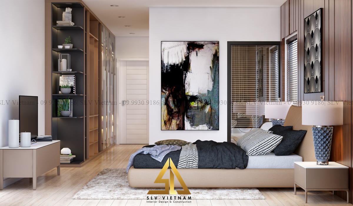 Điểm nhấn tranh nghệ thuật trong phòng ngủ để tăng sự sinh động (Dự án của SLV Vietnam)