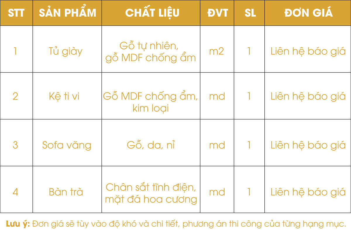 Giá thiết kế thi công nội thất cho phòng khách của SLV Vietnam