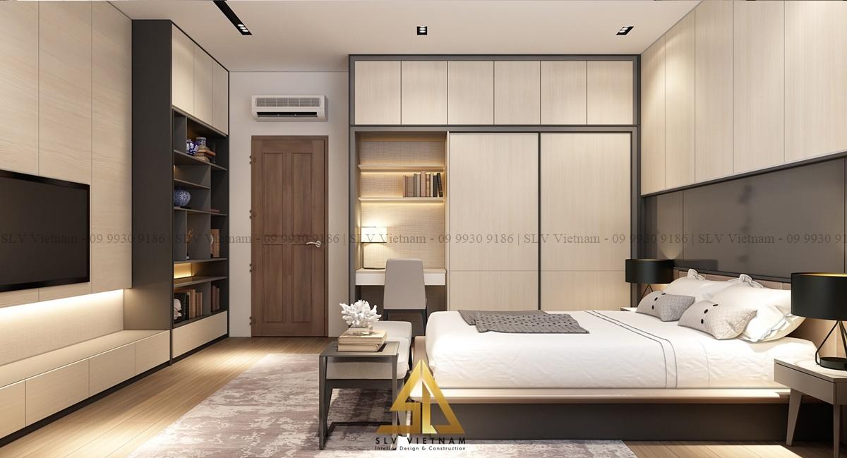 Giường ngủ kích thước phù hợp cân đối không gian (Dự án của SLV Vietnam)