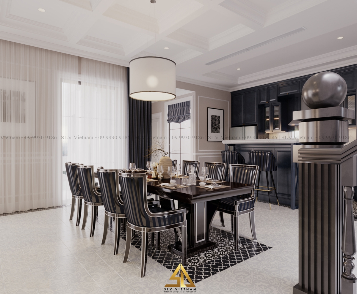 Không gian phòng bếp villa rộng lớn mang lại sự thoải mái và chất liệu gỗ tự nhiên (Nguồn ảnh: SLV Vietnam)