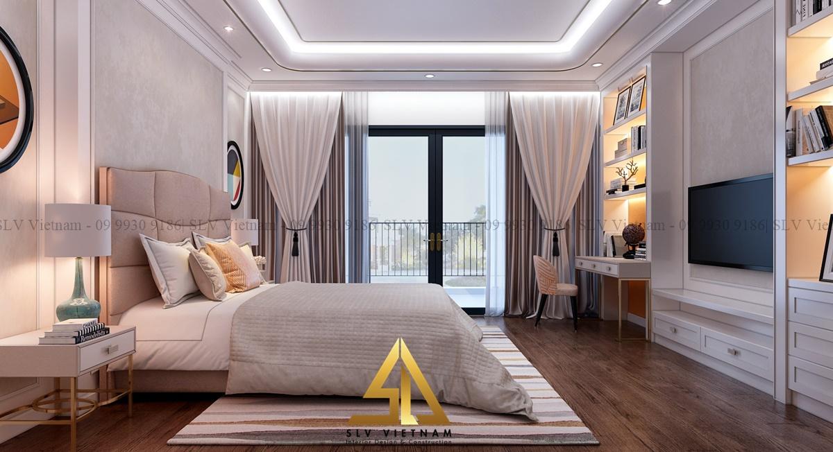 Không gian trang nhã với màu sắc tối giản cho phòng ngủ vợ chồng (Dự án của SLV Vietnam)