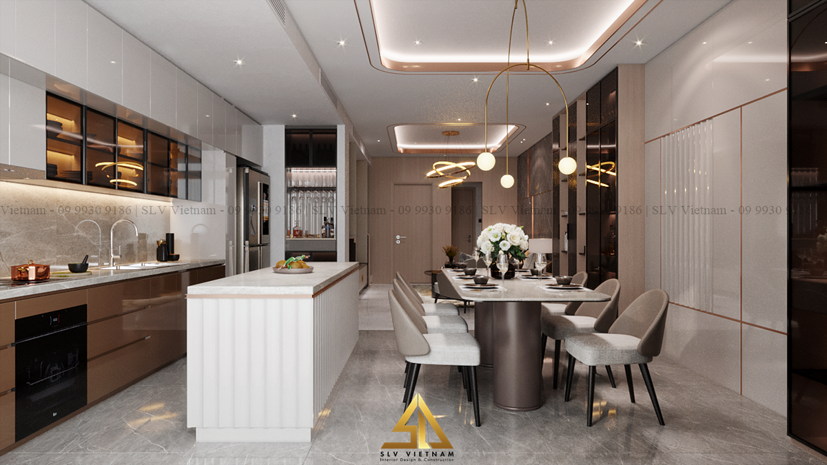 Phòng bếp với nội thất hiện đại hỗ trợ cho việc nấu ăn và trang trí (Nguồn ảnh: SLV Vietnam)
