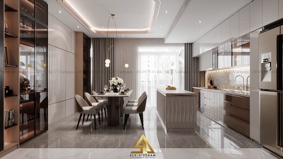 Không gian bếp rộng rãi tận dụng ánh sáng tự nhiên từ cửa sổ lớn (Nguồn ảnh: SLV Vietnam)