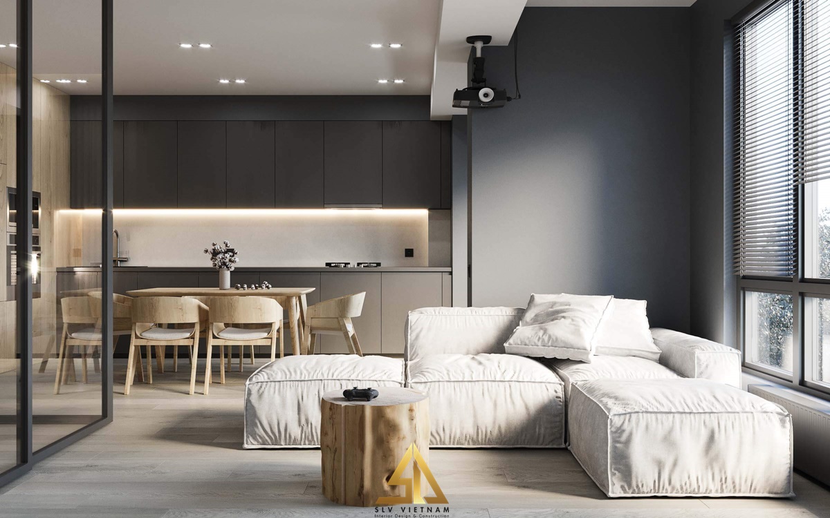 Mẫu thiết kế nội thất phòng khách 30m2 phong cách tối giản xu hướng (Nguồn ảnh: sưu tầm)