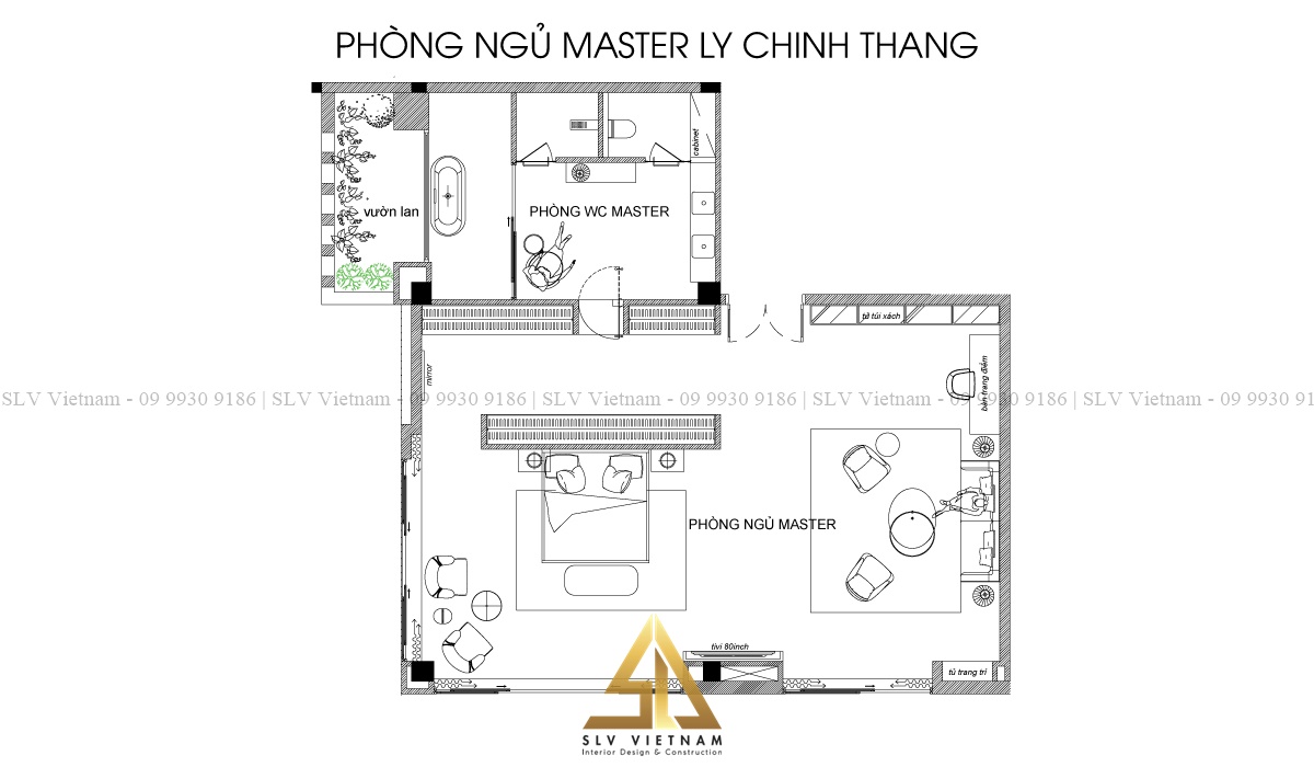 Mẫu phòng ngủ lớn có nhà vệ sinh riêng thuận tiện (Dự án của SLV Vietnam)