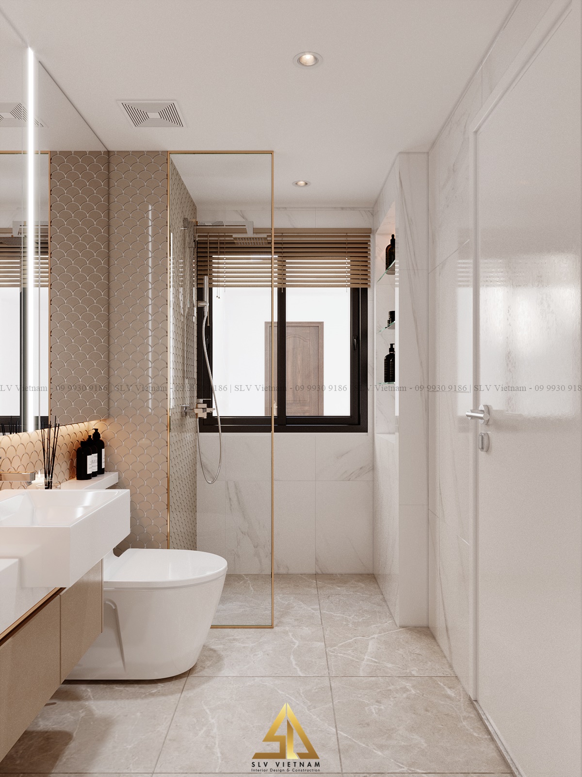 Một không gian tắm hiện đại và tiện nghi với màu sắc tươi tắn và những đường nét đơn giản (Dự án của SLV Vietnam)