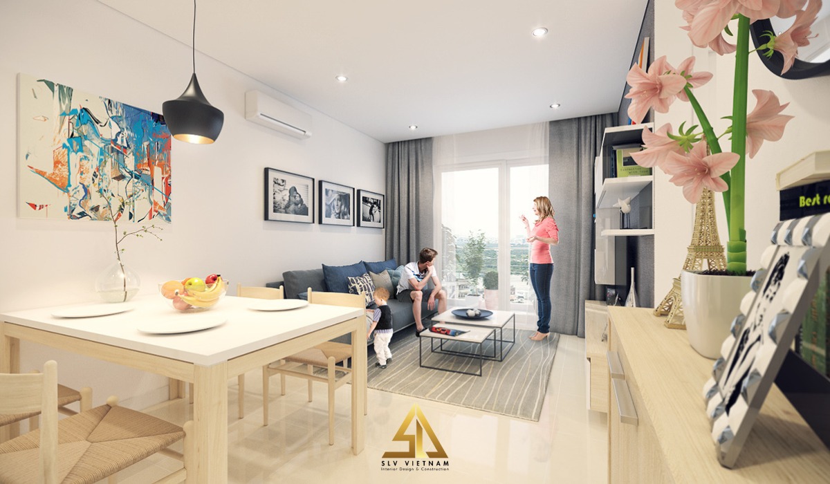 Nhà ống với phòng khách không gian mở liền kề phòng bếp