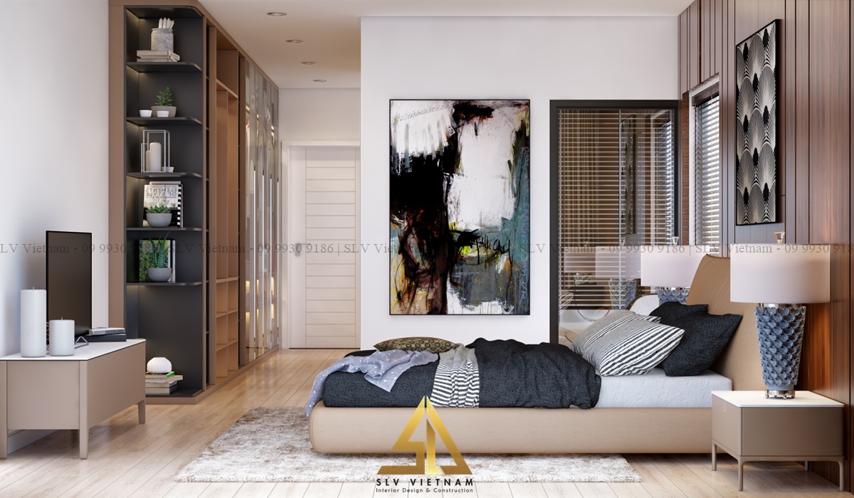 Nhà vệ sinh được bố trí một góc trong phòng ngủ 20m2(Dự án của SLV Vietnam)