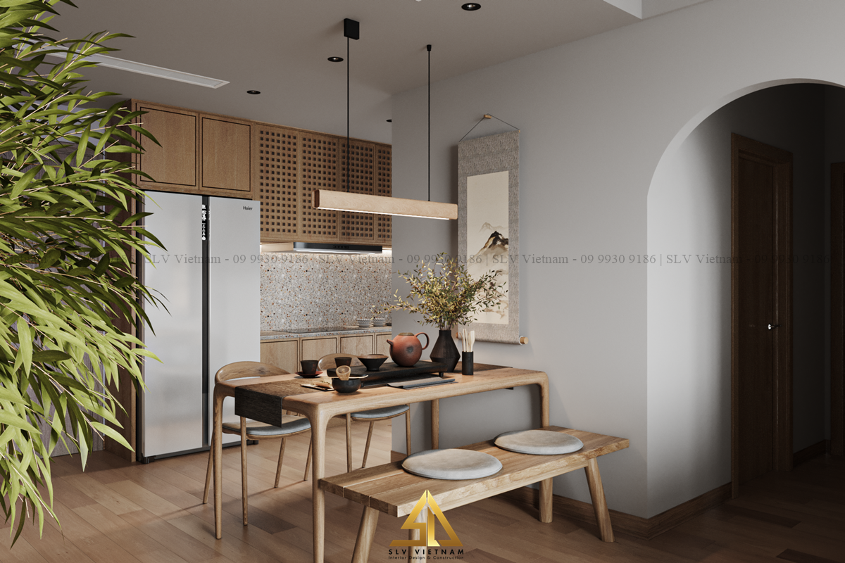 Nội thất phòng bếp sử dụng chất liệu gỗ mang lại vẻ đẹp mộc mạc, giản dị (Nguồn ảnh: SLV Vietnam)
