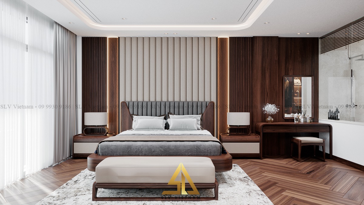 Nội thất gỗ có đường vân tỉ mỉ, thời thượng (Dự án của SLV Vietnam)