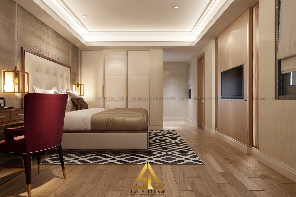 thiết kế nội thất phòng ngủ 20m2 hiện đại tạo cảm giác dễ chịu (Dự án của SLV Vietnam)