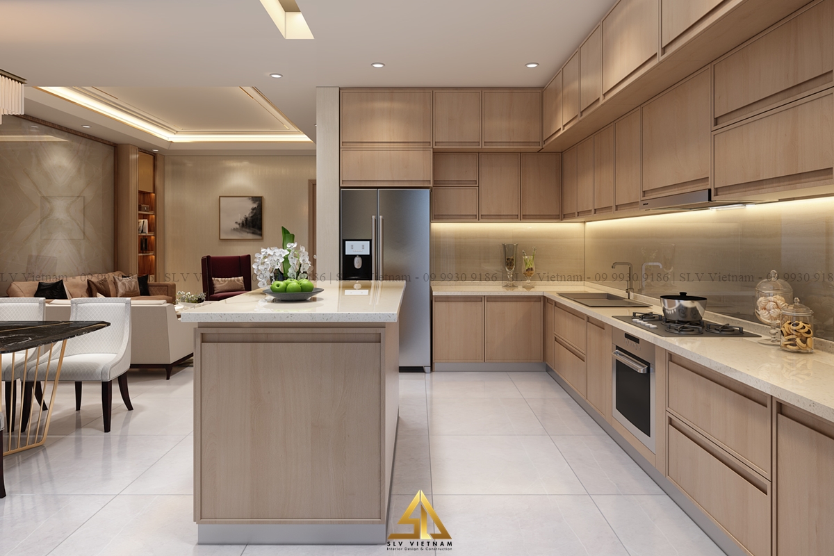 Phòng bếp phong cách cổ điển kết hợp hiện đại với đồ nội thất đơn giản(Nguồn ảnh: SLV Vietnam)