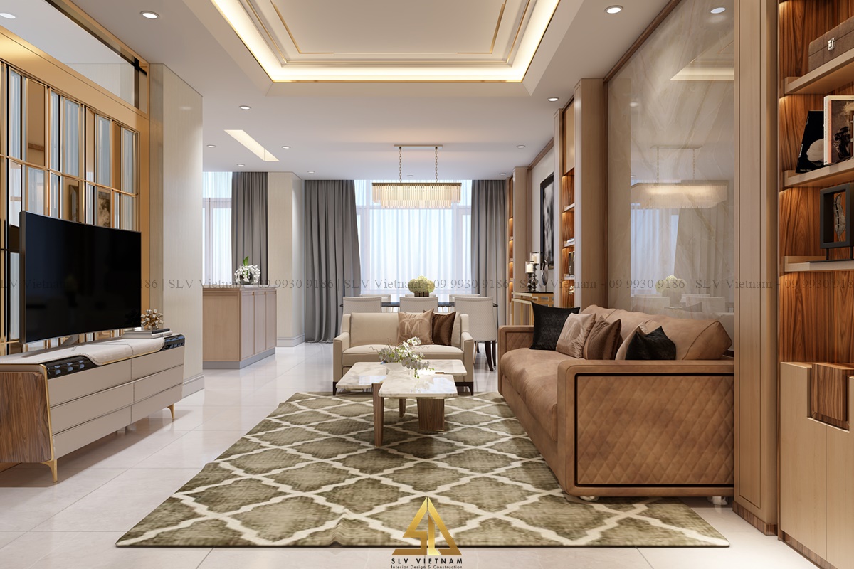 thiết kế nội thất phòng khách không gian mở đón ánh sáng tự nhiên ( Dự án của SLV Vietnam )