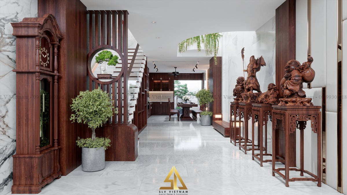 thiết kế nội thất phòng khách không gian mở ngập tràn chậu canh xanh ( Dự án của SLV Vietnam )