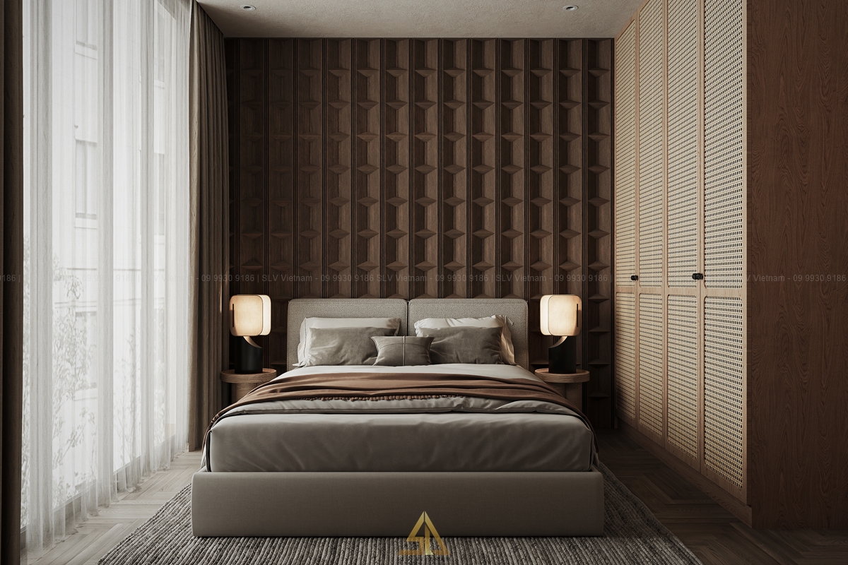 Mẫu 2: Phòng ngủ nội thất gỗ ấm cúng và bền bỉ (Nguồn ảnh: SLV Vietnam)