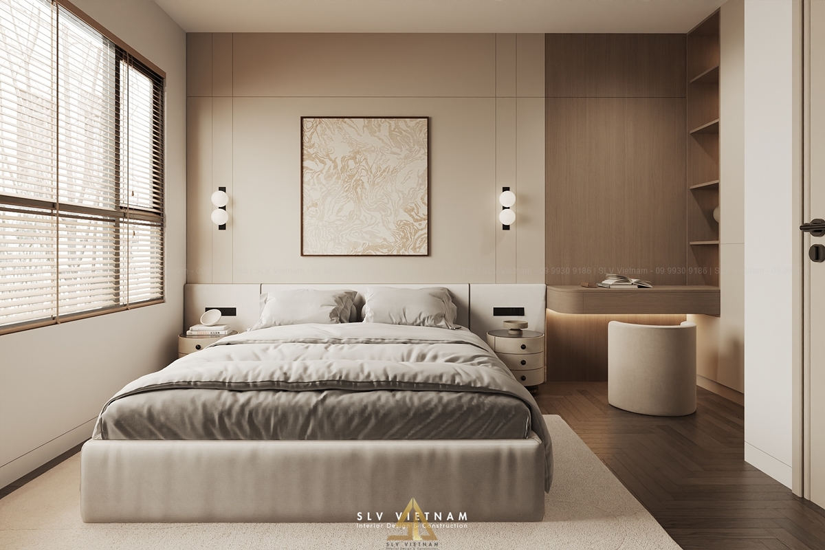 Mẫu 4: Không gian phòng ngủ với cửa kính lấy sáng lớn (Nguồn ảnh: SLV Vietnam)