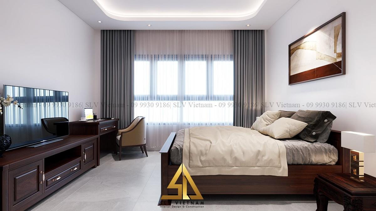 Phòng ngủ bằng gỗ tự nhiên mang lại không gian ấm cúng (Dự án của SLV Vietnam)