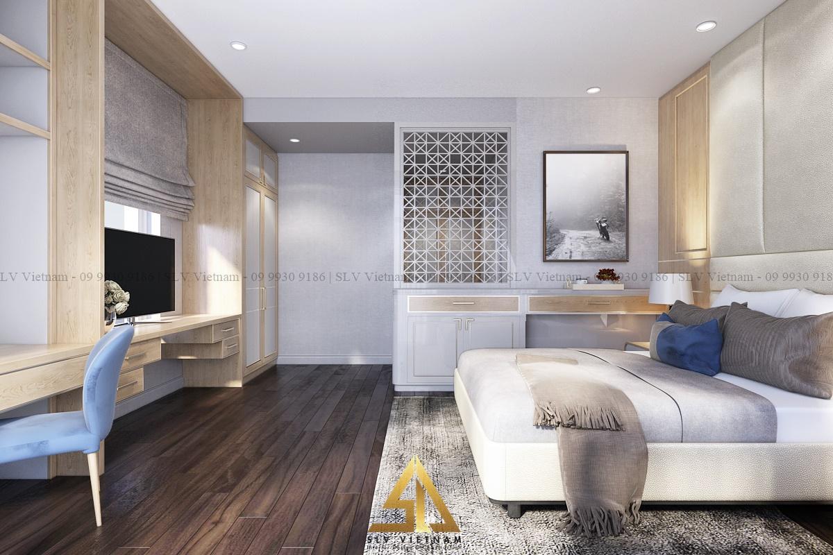 thiết kế nội thất phòng ngủ 20m2 đầy đủ ánh sáng tốt cho sức khỏe (Dự án của SLV Vietnam)