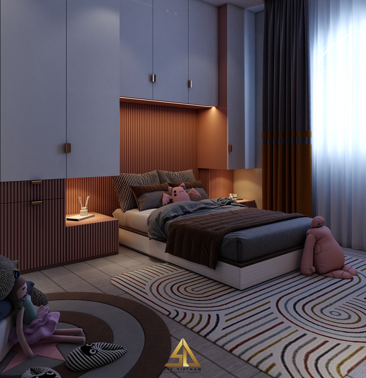 Thiết kế nội thất phòng ngủ 20m2 ấn tượng với nhiều họa tiết (Nguồn ảnh: sưu tầm)