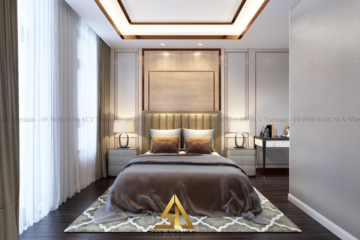 Phòng ngủ được thiết kế tỉ mỉ và đồ nội thất bo góc mềm mại (Dự án của SLV Vietnam)