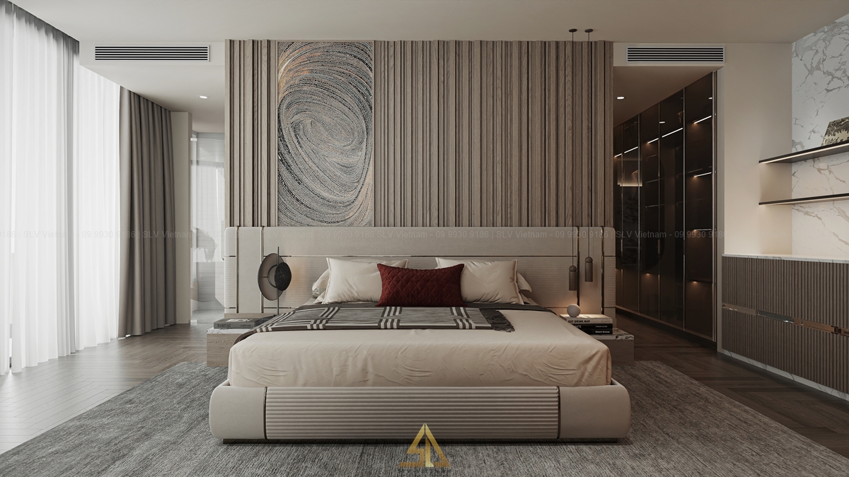 Mẫu 2: Phòng ngủ vợ chồng có vách đầu giường ấn tượng (Nguồn ảnh: SLV Vietnam)