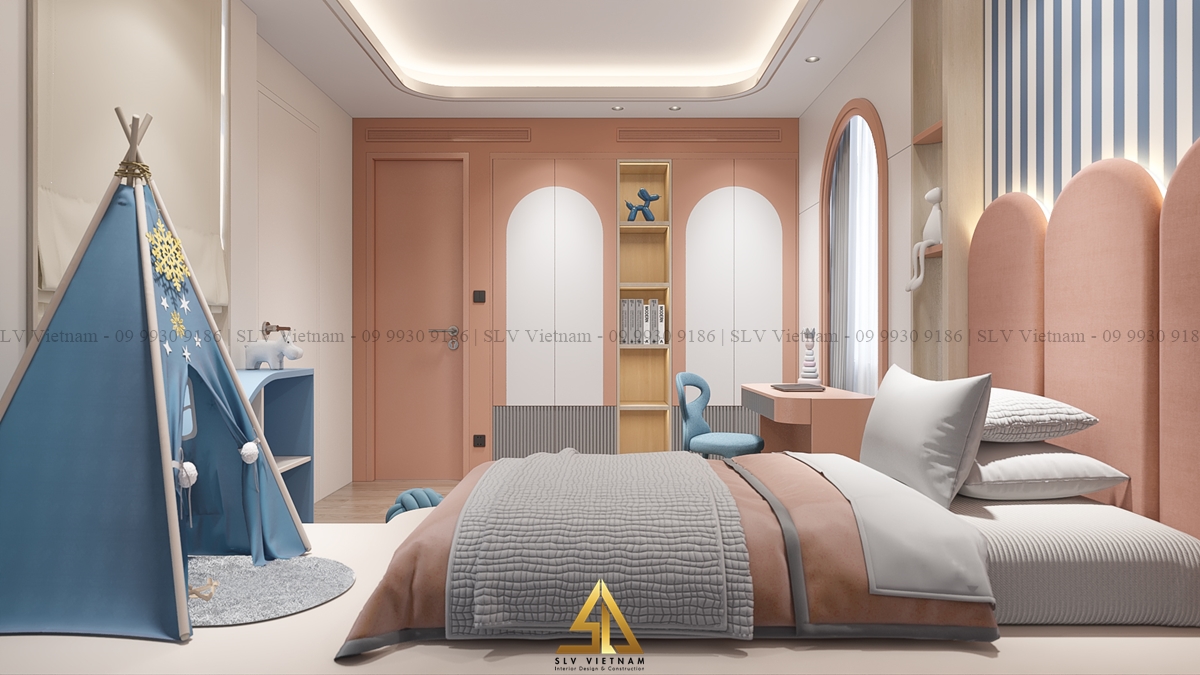 thiết kế nội thất phòng ngủ kết hợp góc vui chơi tạo không gian thư giãn năng động, thoải mái cho bé(Nguồn ảnh: SLV Vietnam)