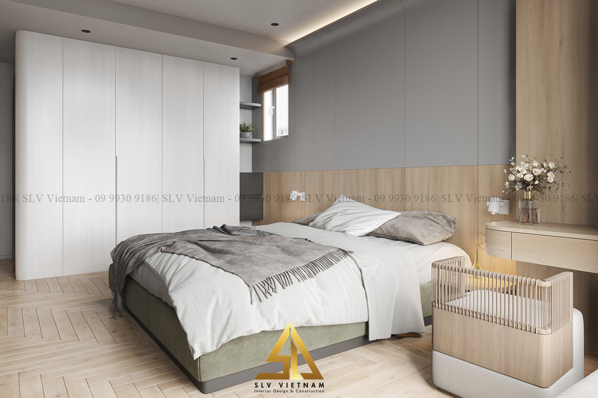 Phòng ngủ nhẹ nhàng với sự kết hợp của gam màu trung tính (Dự án của SLV Vietnam)