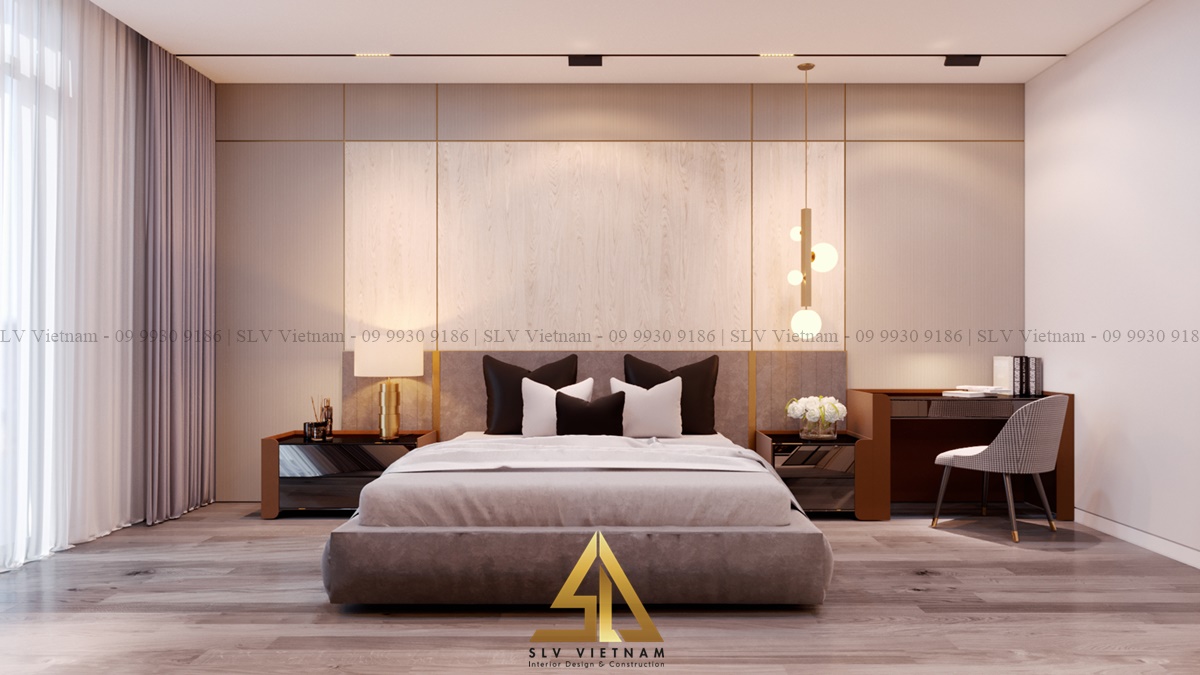 thiết kế nội thất phòng ngủ 20m2 rộng rãi, ấm cúng (Dự án của SLV Vietnam)