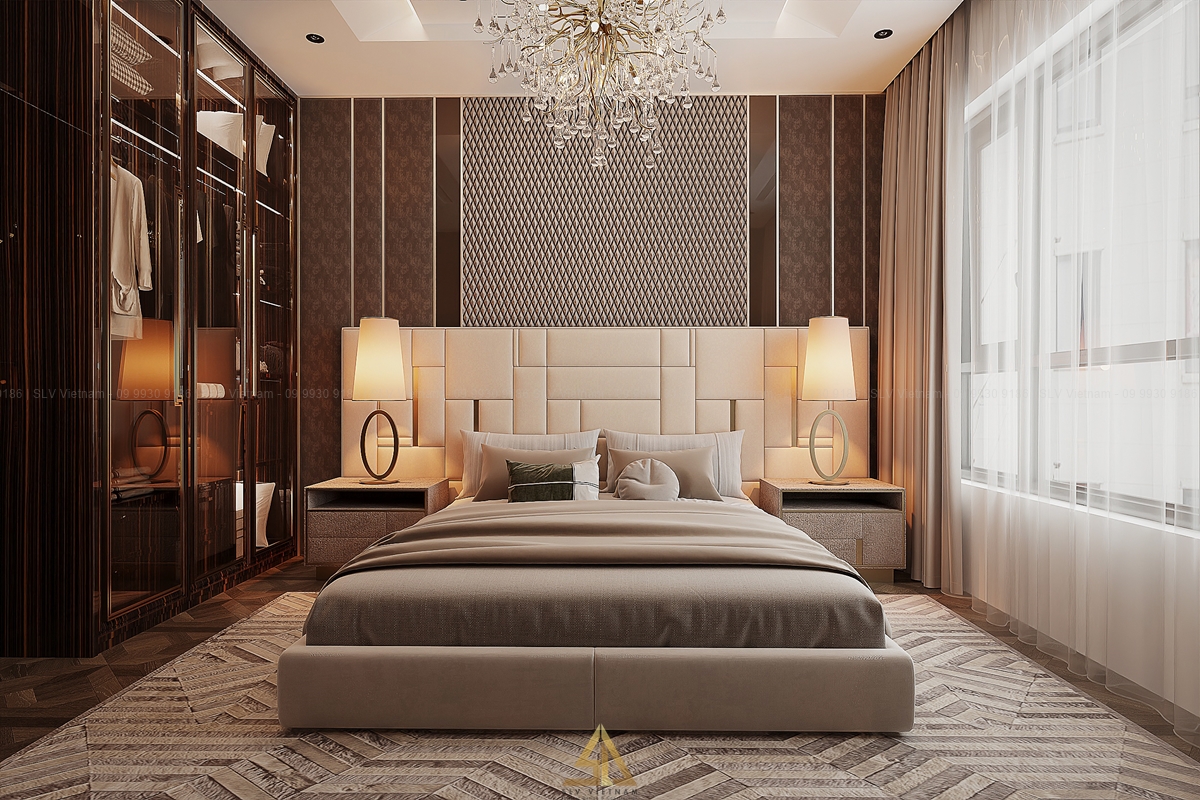 Mẫu 2: Kết hợp nhiều loại vật liệu nội thất khác nhau cho phòng ngủ (Nguồn ảnh: SLV Vietnam)