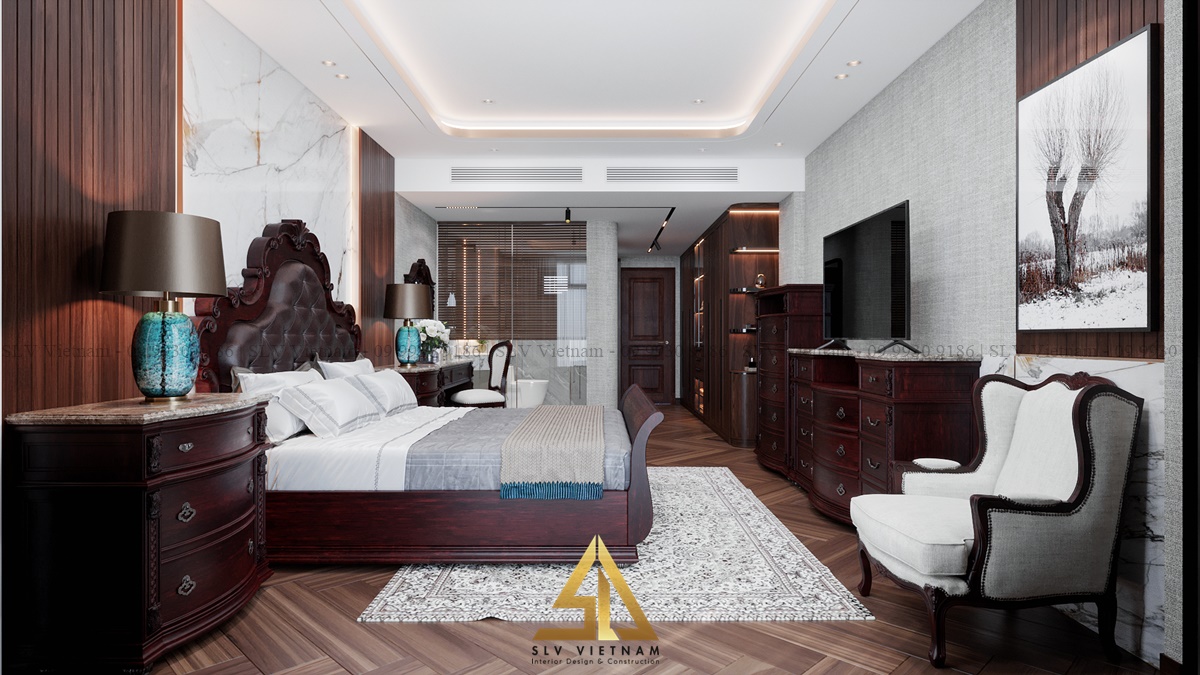 Phòng ngủ sử dụng gỗ tự nhiên cao cấp (Dự án của SLV Vietnam)