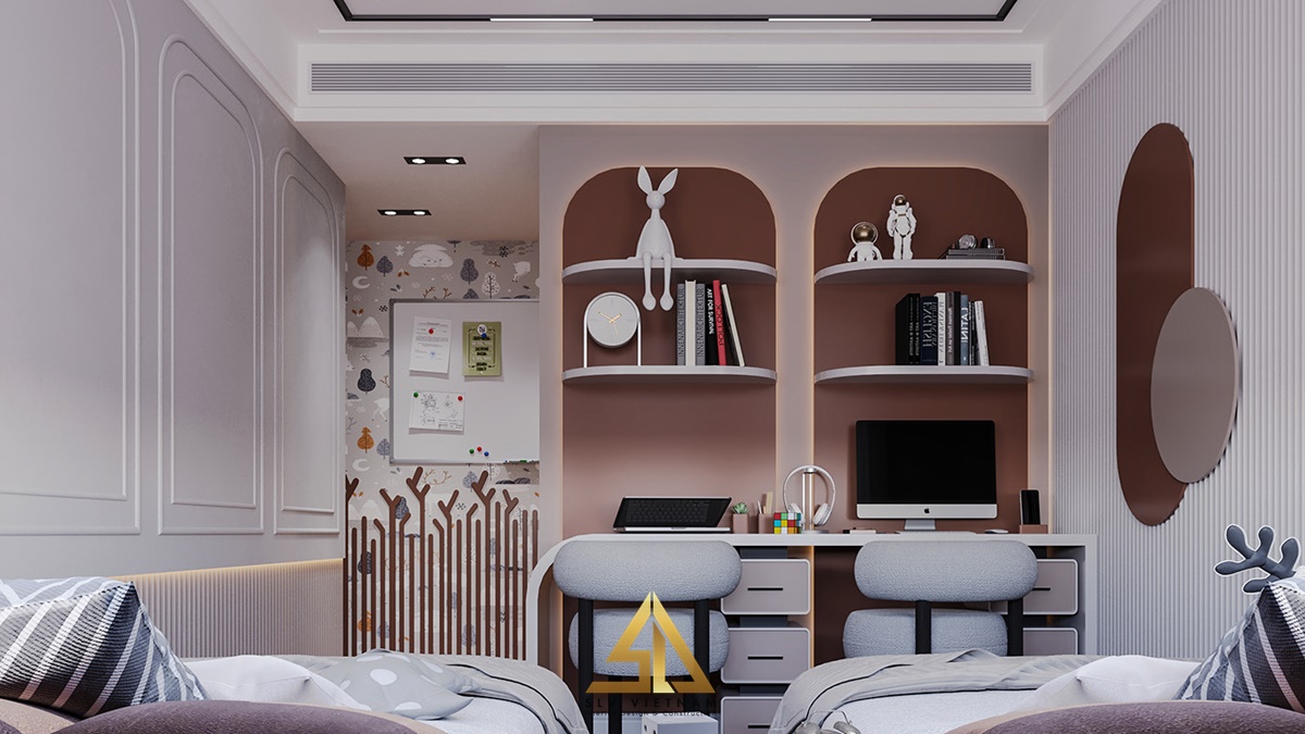 thiết kế phòng ngủ trẻ em 20m2 kết hợp học tập lý tưởng (Nguồn ảnh: sưu tầm)