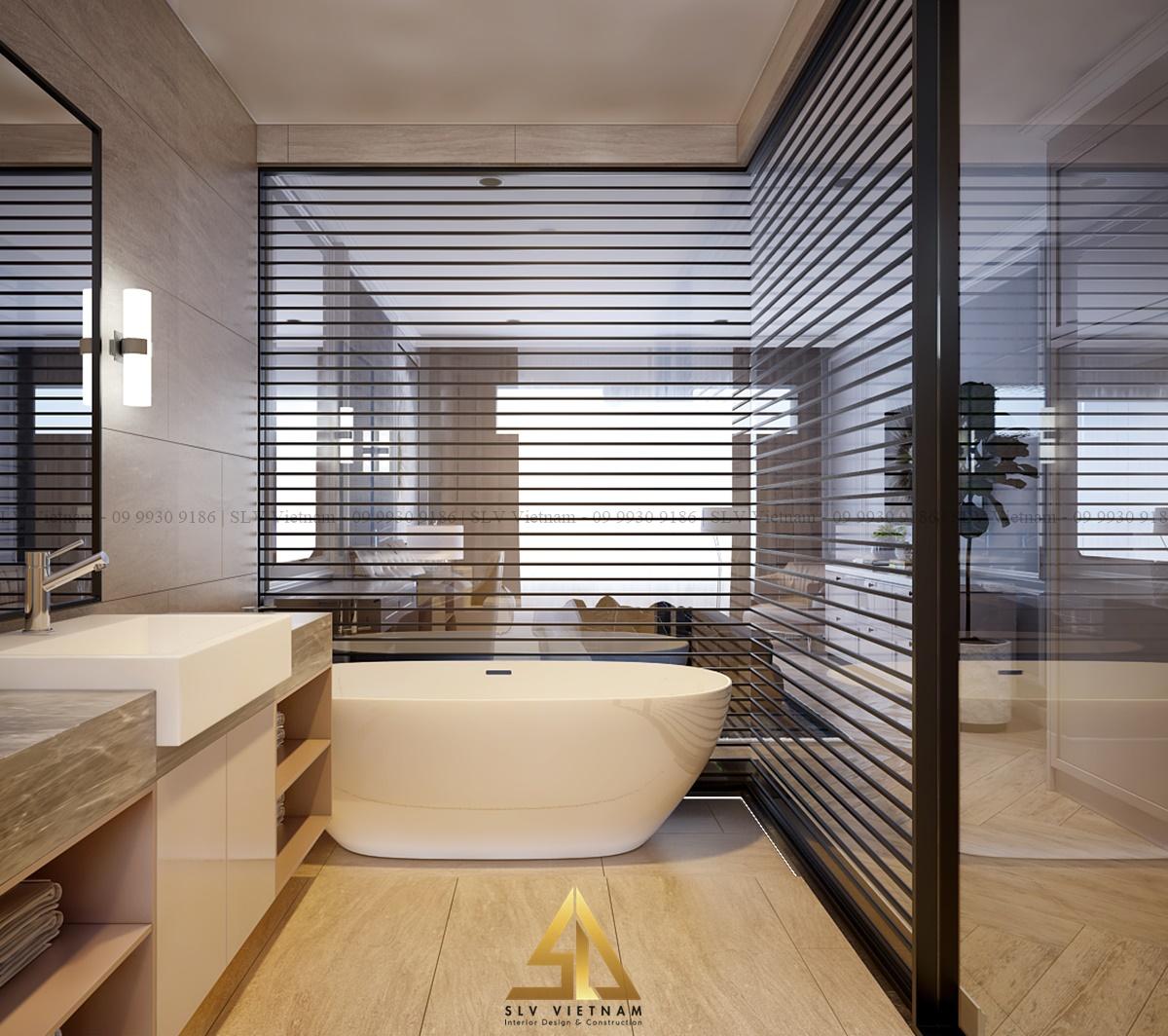 Phòng tắm đặt trong phòng ngủ giúp tiết kiệm không gian (Dự án của SLV Vietnam)