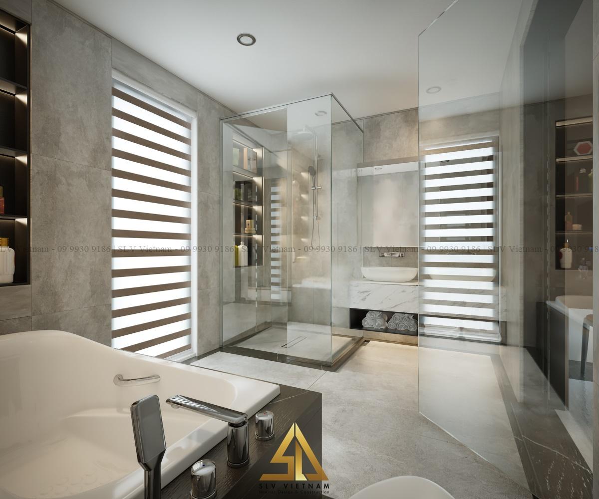 Phòng tắm được thiết kế bằng kính tạo cảm giác không gian được mở rộng (Dự án của SLV Vietnam)