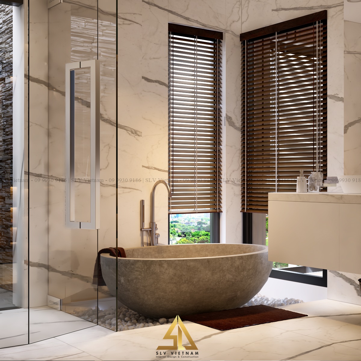 Phòng tắm được thiết kế hiện đại kết hợp với phong cách Nhật Bản (Dự án của SLV Vietnam)