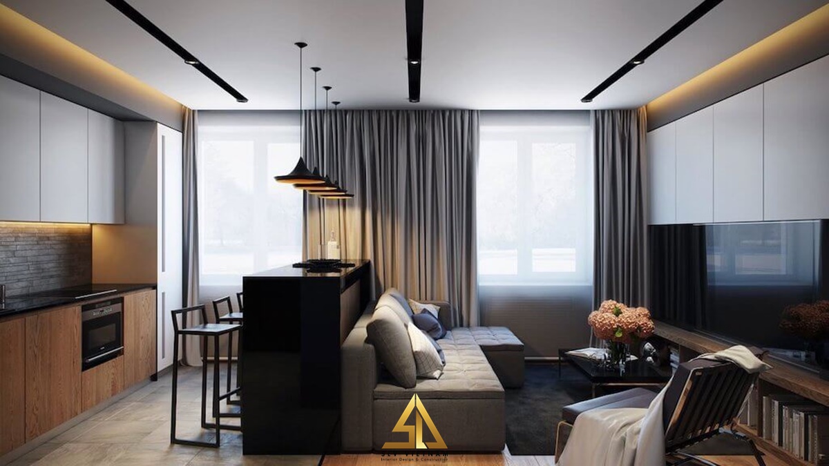 Quầy bar bề mặt láng bóng phòng hợp phong cách hiện đại