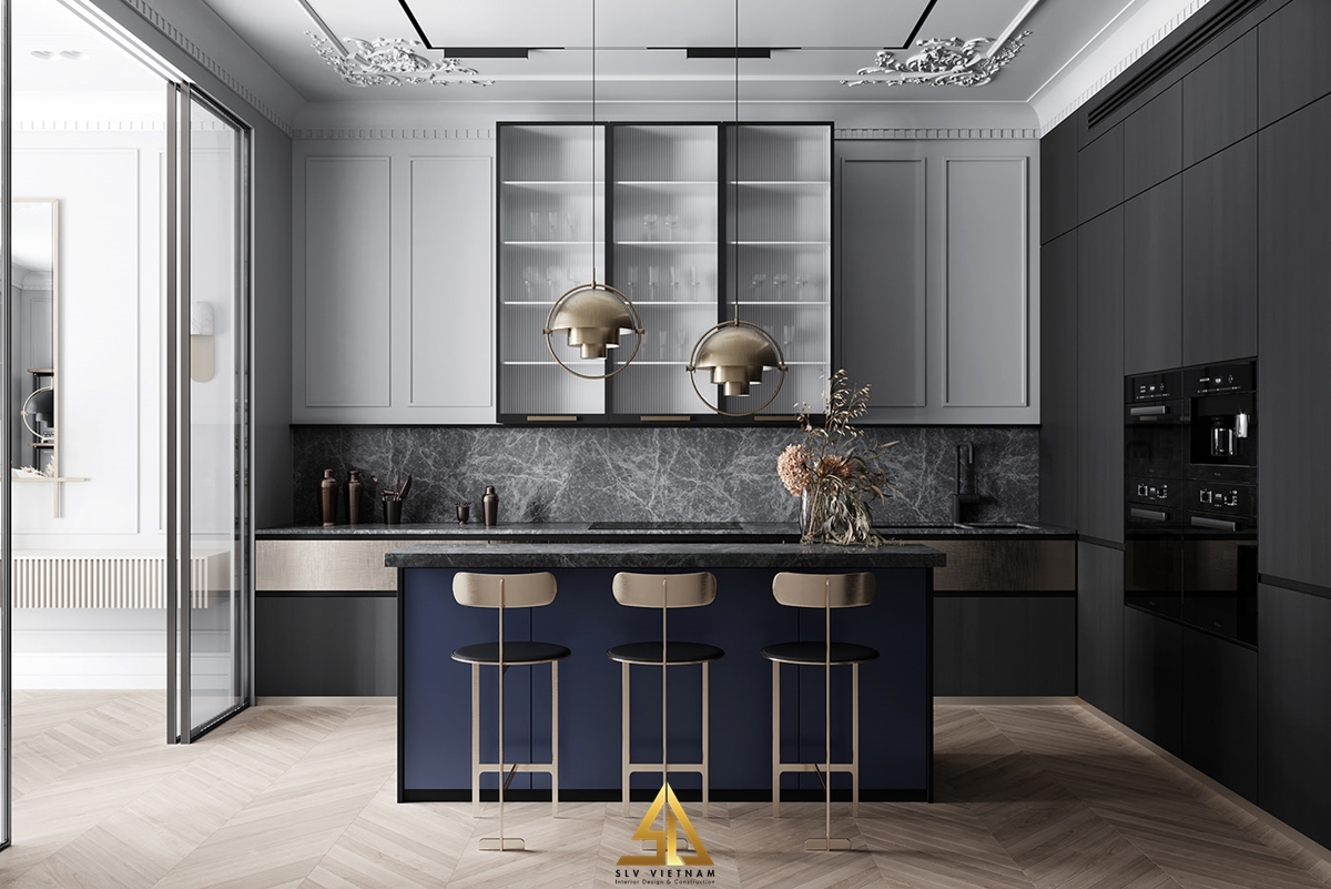 Quầy bar màu xanh navy hút mắt