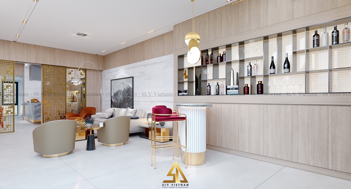 Quầy bar sáng màu tạo không gian tươi mới