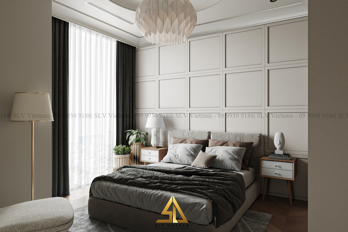 Thiết kế nội thất phòng ngủ 15m2 trang trí cây xanh (Dự án của SLV Vietnam)