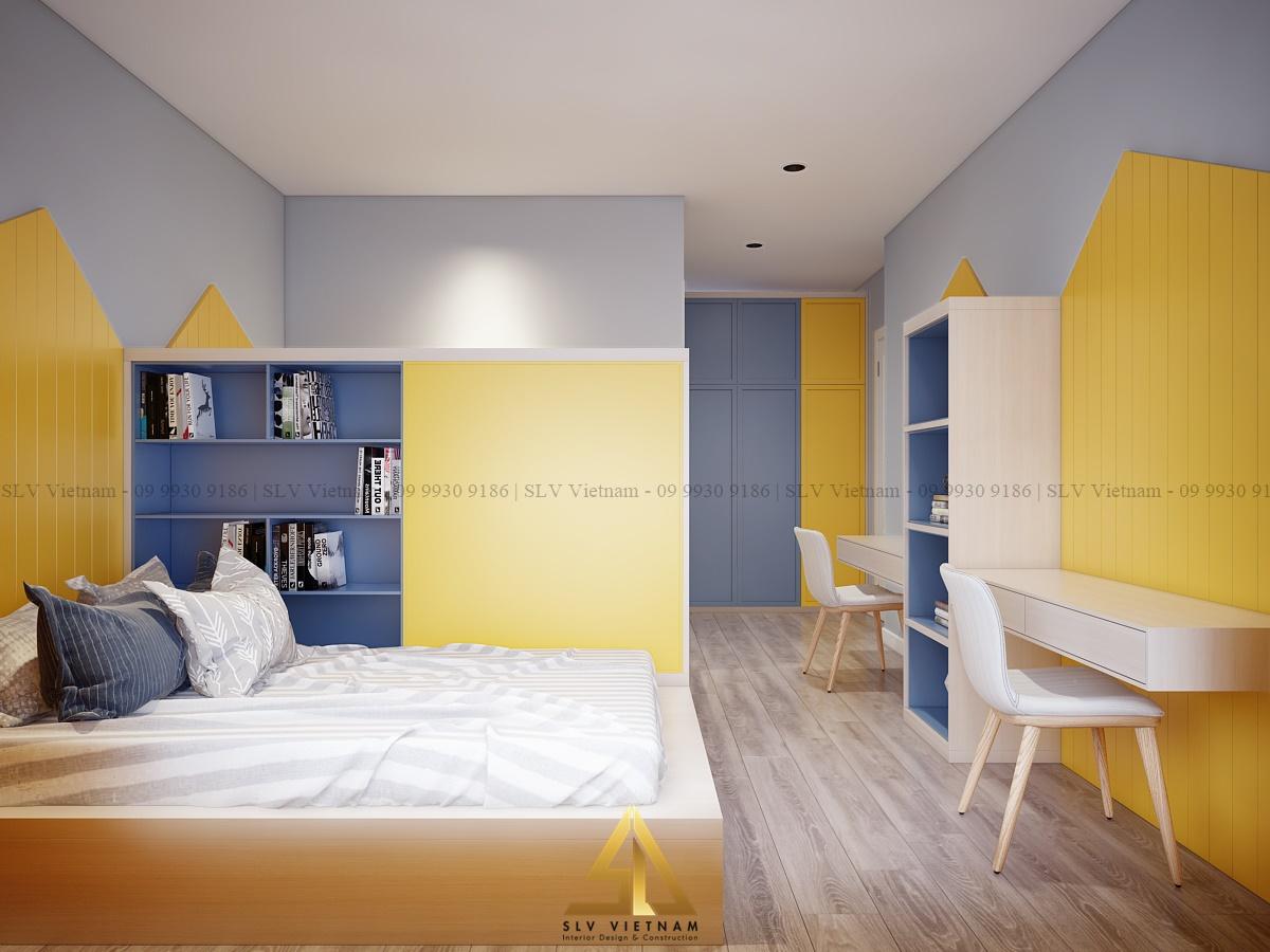 Sử dụng vách ngăn phân chia không gian của 2 bé (Dự án của SLV Vietnam)