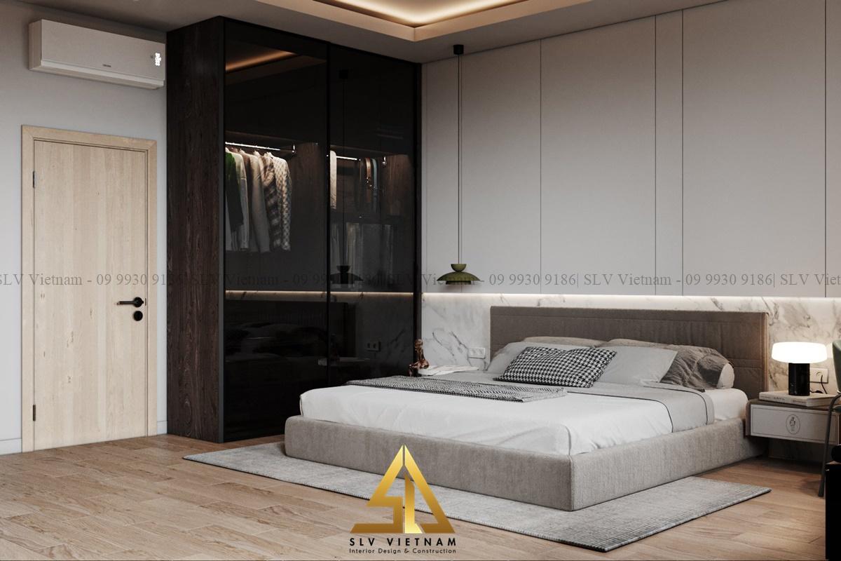 Sự kết hợp hoàn hảo giữa màu trắng và gỗ trong phòng ngủ cho vợ chồng (Dự án của SLV Vietnam)