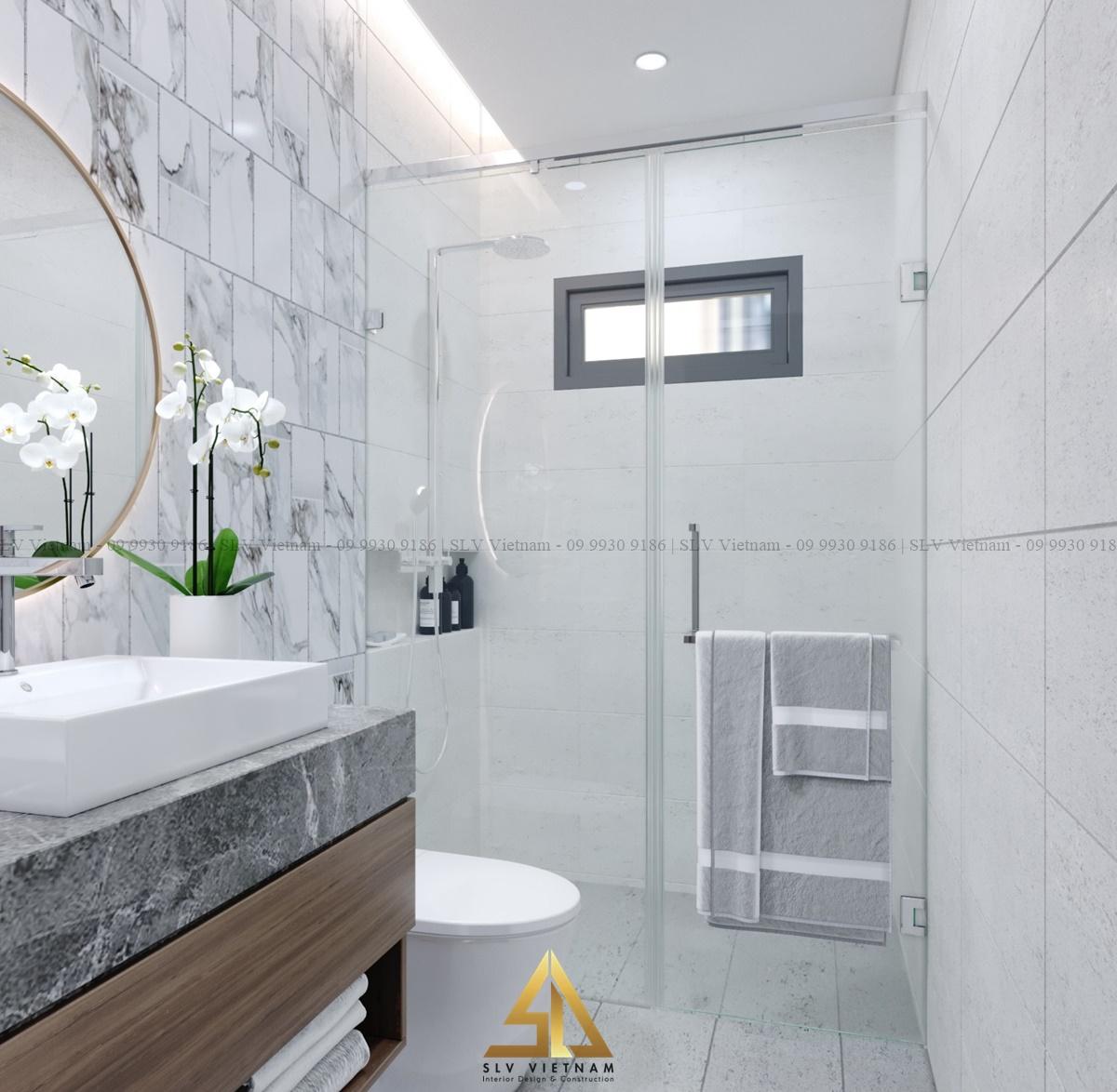 Sự tối giản và đơn giản của phòng tắm bằng kính trong thiết kế nội thất (Dự án của SLV Vietnam)