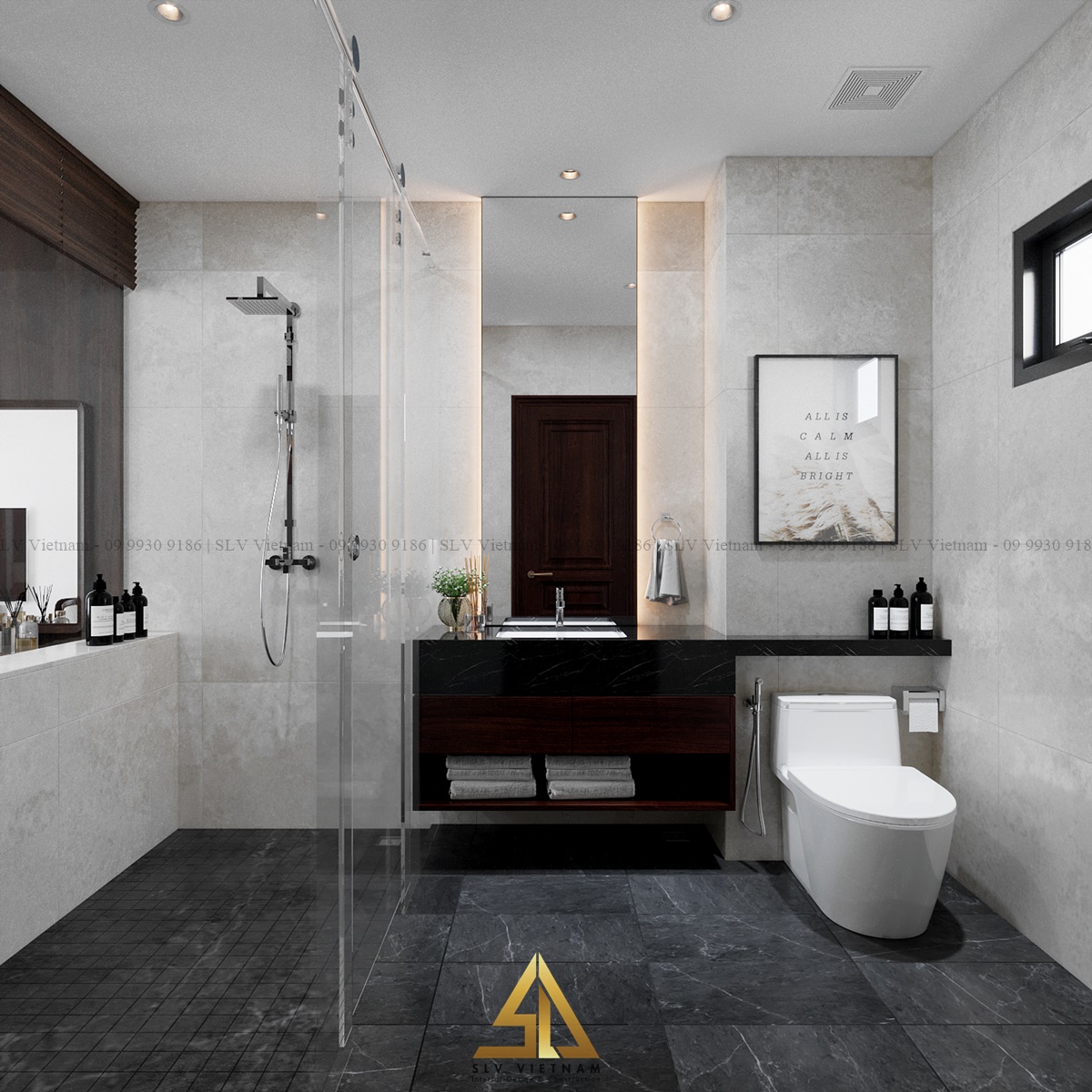 Thêm sự sang trọng cho phòng tắm của bạn với thiết kế màu nâu gỗ và trắng (Dự án của SLV Vietnam)