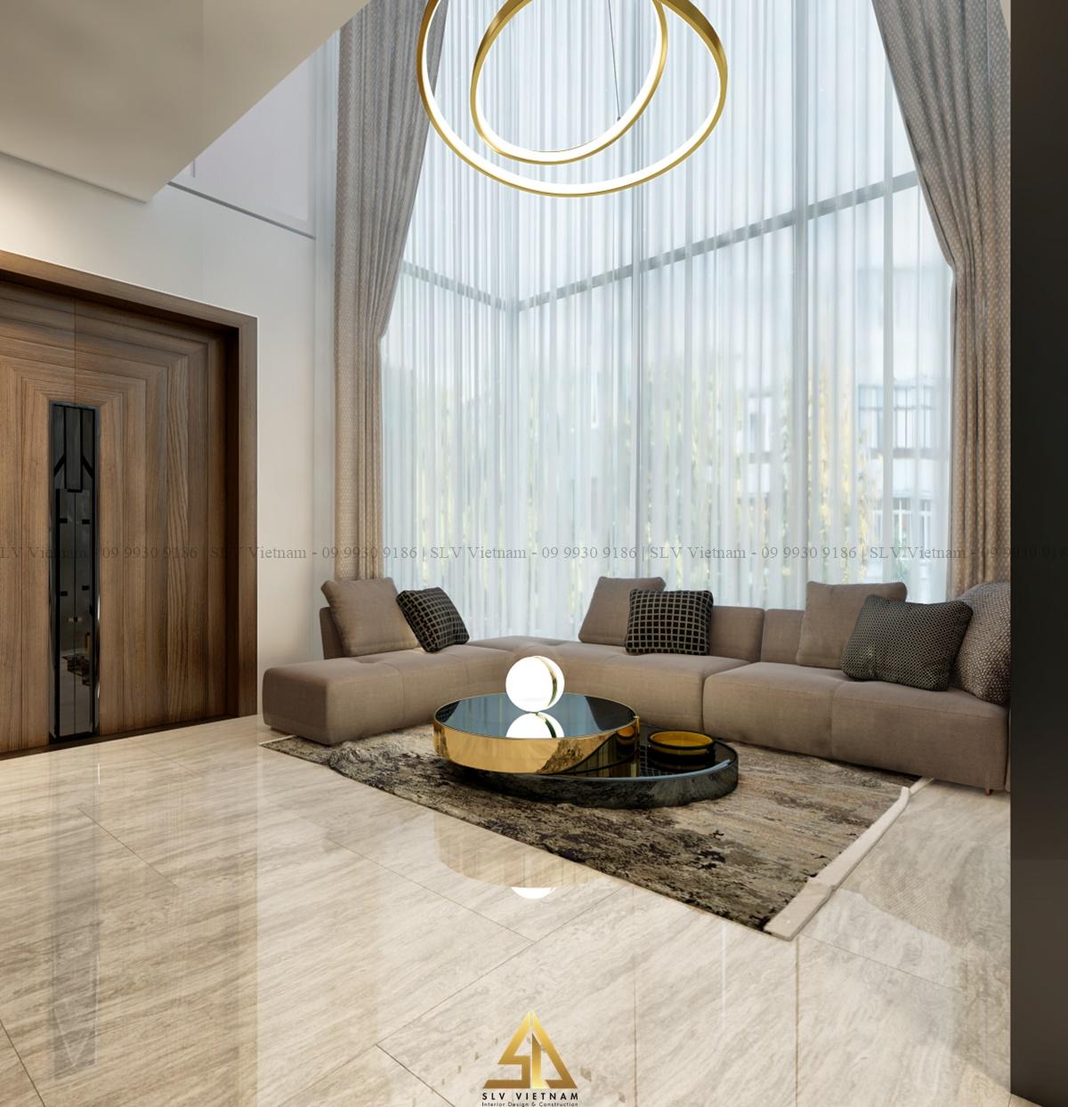 Thi công thiết kế nội thất phòng khách 30m2 phong cách hiện đại cao cấp (Dự án của SLV Vietnam)