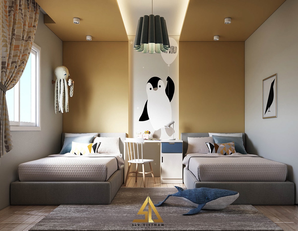Thiết kế giường đôi đơn giản nhưng vẫn đảm bảo tính thẩm mỹ cao (Nguồn ảnh: sưu tầm)