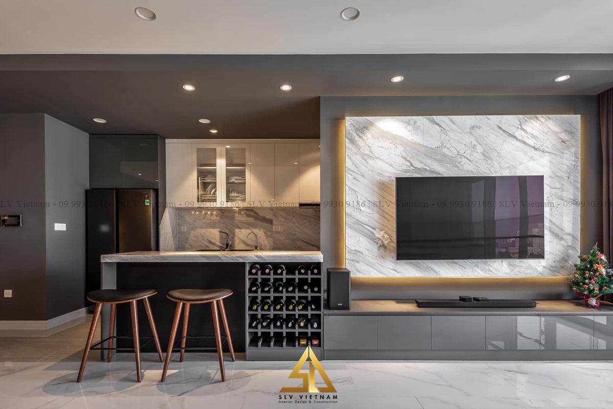 Thiết kế kệ quầy bar nhiều ngăn chứa rượu
