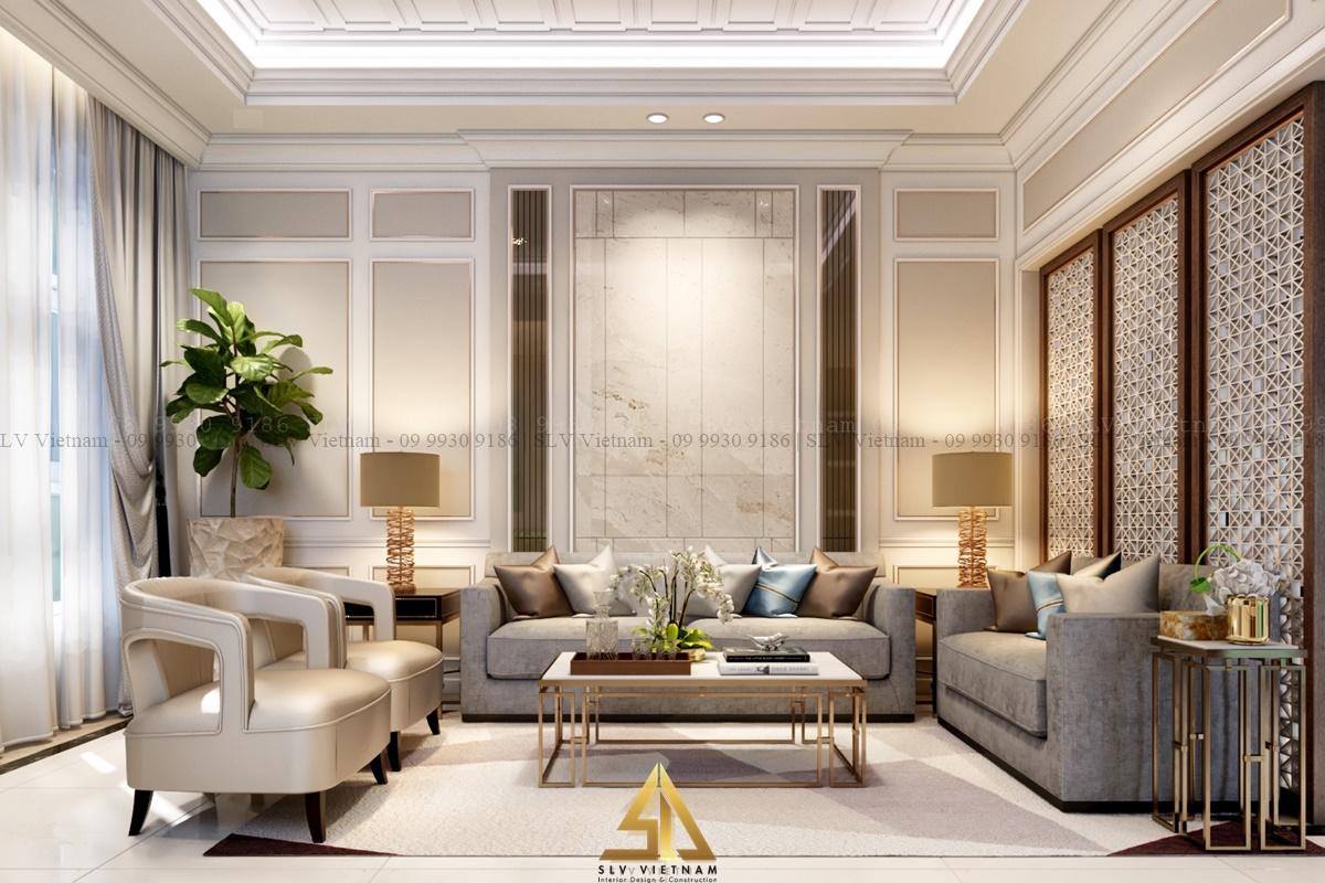 thiết kế nội thất phòng khách 30m2 chung cư sang trọng (Dự án của SLV Vietnam)
